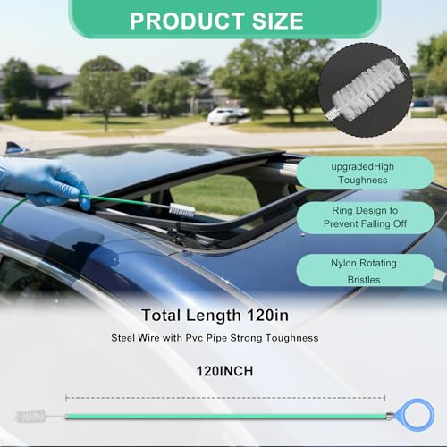 Auto Sunroof Drain Cleaning Tool, 120 Inch Long Flexible Tube Cleaning Brush, Extra Long Pipe Cleaners for Car Sunroof, Windshield Wiper Drain Hole, Trunk Drain & Sewer Maintenance