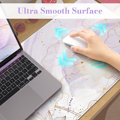iCasso Desk Cover Mat, Extra Large Lotus Mouse Pad, Desk Pad Mat,Office Matt for Desktop Protector, Anti-Slip XXL Big Mousepad with Stitched Edges for Laptop Computer Keyboard(Purple Lotus Leaf) - color: Purple Lotus Leaf