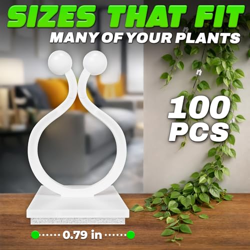 100Pcs Clear Plant Clips for Climbing Plants Indoor - White & Flexible Climbing Plant Wall Clips for Vines - Universal Size Vine Clip Set with Self-Adhesive Mount, Easy Installation and Strong Grip