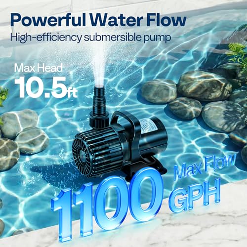 VIVOHOME Electric 62W 1100GPH Submersible Water Pump for Koi Pond Pool Waterfall Fountains Fish Tank and Aquarium - size: 1100GPH