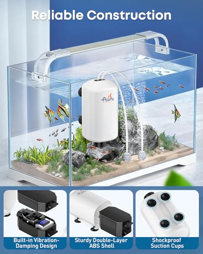Pawfly Aquarium Air Pump, 80 GPH Fish Tank Air Pump for Tank up to 120 Gallons, Ultra Quiet Adjustable Oxygen Pump with Airline Tubing, Air Stone & Check Valve, Aerator for Fish - size: 3.5 W (Up to 120 Gallons)