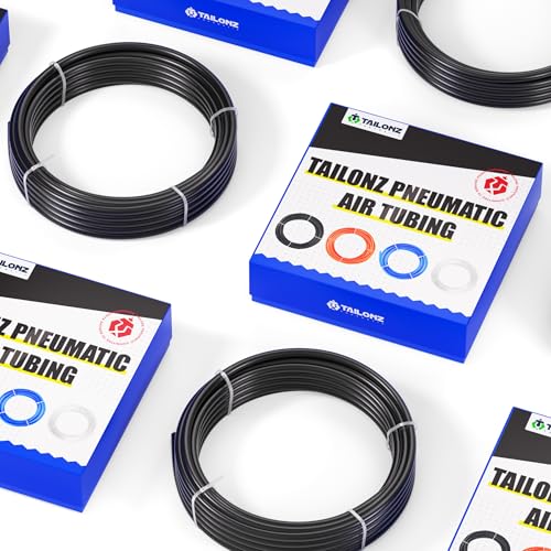 TAILONZ PNEUMATIC Black 6mm OD 4mm ID Polyurethane PU Air Hose Pipe Tube Kit 32 Meter 100ft - color: Black, size: 6mm OD/100ft/32m