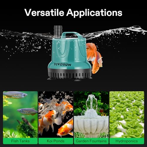 VIVOSUN 260GPH 20W Submersible Water Pump for Fish Tank, Pond, Aquarium, Hydroponic Systems with 6ft Power Cord and 3 Outlet Adapters, Blue - style: 20W; 260GPH