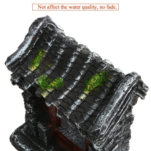 Saim Aquarium Decorations Classical Ancient Temple Ruins Ornament Chinese Old Building Decorations for Betta Fish Tank Fish to Sleep Rest Hide Play