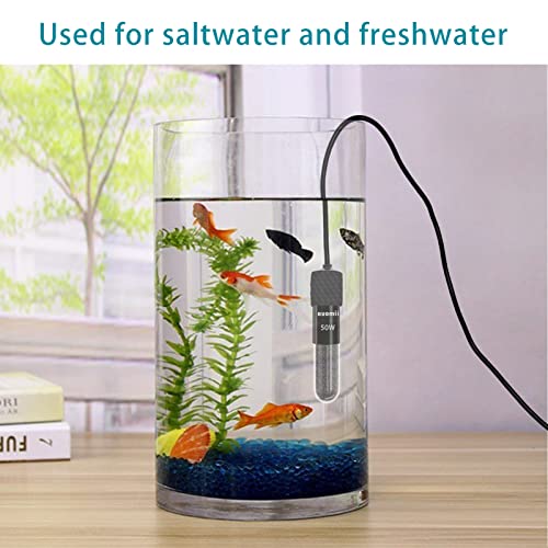 Small Submersible Aquarium Heater,Adjustable Mini Fish Tank Heater 25/50/100/150/200/300 Watts with External Temperature Controller, LED Display, Smart Memory, Used for 1-60 Gallons (50W)