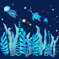 Tenare 5 Sheets Glow in The Dark Ocean Sea Turtle Wall Decals Stickers Under The Sea Stickers Seaweed Grass Jellyfish Fish Removable Vinyl Decal for Bedroom Bathroom Baby Nursery Room Wall Decor(Blue) - style: Glow Style