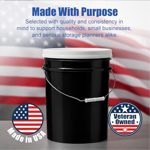 ePackageSupply 5 Gallon Bucket - Food Grade Bucket with Airtight Gamma Seal Screw-On Lid, BPA-Free, Heavy-Duty 90 Mil HDPE Plastic, Bulk Storage, Durable Container, Made in USA, Black/White, 3 Packs - color: Black/White, size: 3 Packs