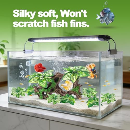 8 Pcs Fish Tank Decor，Silk Aquarium Plants Green Silk Leaf pad Hammock Artifical Driftwood cave Betta Fish Tank Accessories 7 x 2.8 x 4 inches(LxWxH)