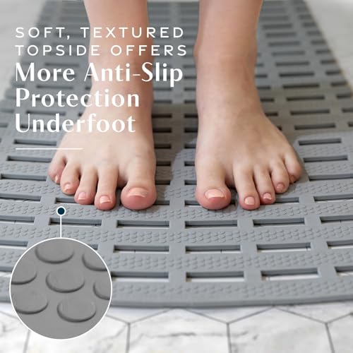 SlipX Solutions Weighted Non Slip Bath Mat for Textured Tub & Shower Surfaces, Patent Pending, Anti Slip Bathtub Safety Without Suction Cups, Doesn’t Float, Works on Tile & Stone 31” x 15”, Gray - color: Gray