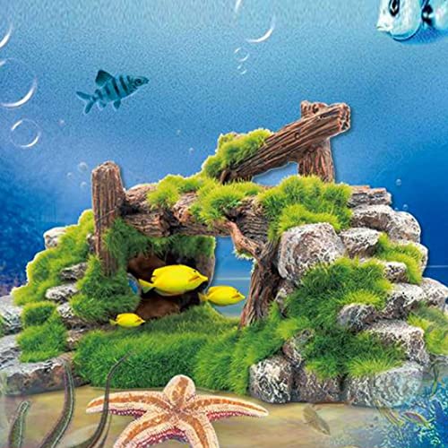 S-Lifeeling Fish Tank Decoration Moss Rockery Stone Plants Wood Ruins Landscaping Turtle Tank Decoration Fish Shrimp Shelter