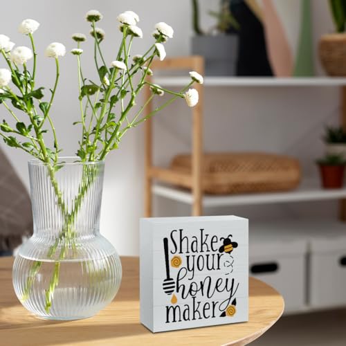 Summer Decorations for Home Summer Decor for Table, Cute Bee Sign Honey Bee Harvest Home Decor Gifts for Women Decorations for Office Desk Shelf Cubicle 5 X 5 Inch - color: Shake