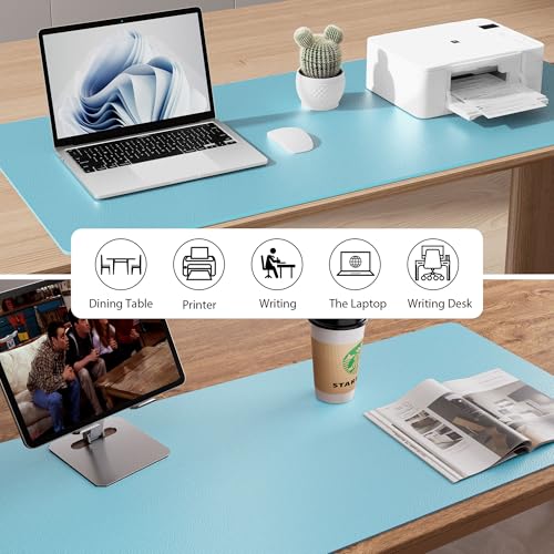 Aothia Large PU Leather Desk Pad Protector – Non-Slip Mouse Pad & Writing Mat for Office/Home, Waterproof, Easy to Clean(23.6" x 13.7", Blue Topaz) - color: Blue Topaz, size: 23.6" x 13.7"