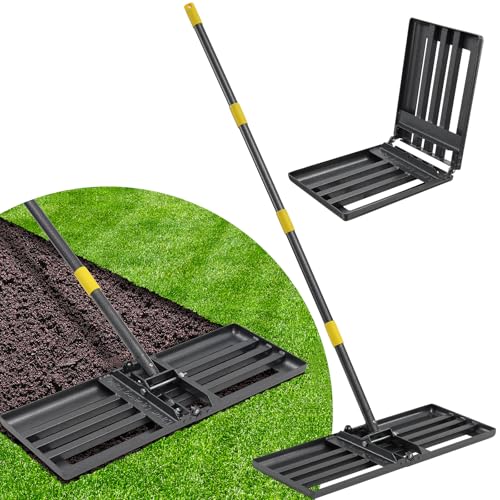 Lawn Leveling Rake Heavy Duty, 30x10 in Large Soil Leveling Rake, Ground Leveler with Anti Flipping Smooth Edge for Dirt Sand Grass Golf, 72" Long Handle, Foldable Garden Landscaping Levelawn Tools
