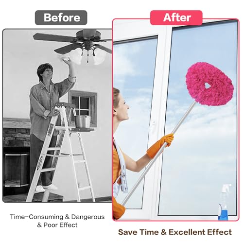Ceiling Fan Cleaner Duster Reusable Microfiber Ceiling Fan Blade Cleaner Removable Duster with Extension Pole Adjusts 13 to 49.7 Inch for Cleaning Walls Bookshelves Furniture Door Window Top (Rosy) - color: Rosy