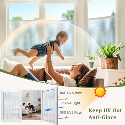 Beautyhero Reeded Glass Window Film, 3D Fluted Window Privacy Film Static Cling, Decorative Glass Door Coverings for Bathroom, Renter Friendly Heat Blocking Home Tint with 3 Tools, 35.4 x 78.7 Inch - color: Clear, size: 35.4 x 78.7 Inch