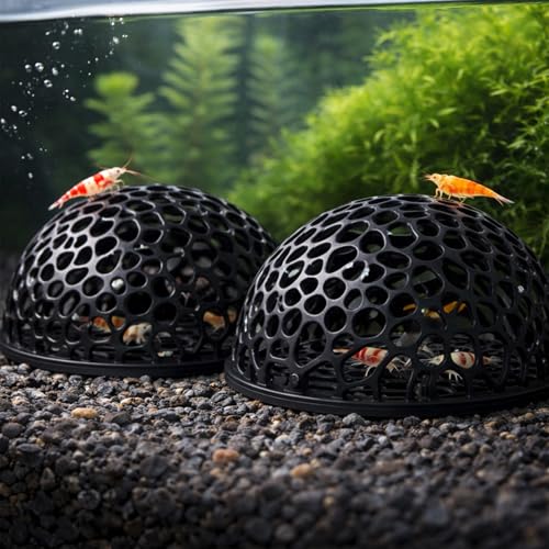 2-Pack Black Aquarium Shrimp Hideouts – Hollow Half-Sphere Shrimp Caves, Fish Tank Shelter Ornament for Small Fish & Shrimp, Porous Nano Tank Habitat