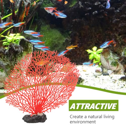 Didiseaon 2 Pcs Red Aquarium Coral, Fake Fish Tank Decor, Artificial Marine Plant Fan Faux Reef for Desktop Landscape