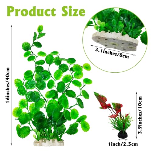 Hamiledyi 2 Pcs Large Aquarium Plants with 2 Pcs Small Artificial Seaweed Plants, 16 Inch High Artificial Plants Decoration, Fish Tank Decor Plastic Plants, Perfect for Aquarium Decor(Green)