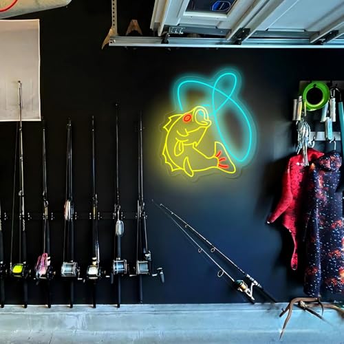 Fishing Neon Sign Dimmable Fish Neon Light for Fishing Shop Wall Decor USB Powered Fishing Hook LED Lights for Fishing Gear Store Yacht Man Cave Living Room Fishing Lover Boys Gifts - color: Neon Fish