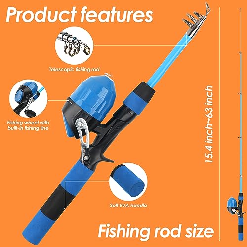 Kids Fishing Rod Reel Combo 4.92FT/5.9FT 2PCS Telescopic Fishing Pole Spincast Reel with Fishing Accessories Ultralight Fishing Tackle Starter Kit Kids Fishing Pole for Boys Girls Toddlers - color: Spincasting-4.92FT-Green&Blue