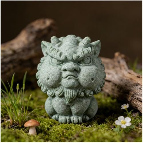livelyfish Feng Shui Guardian Chi Lin/Kylin/Qi Lin Statue Sandstone Figurine Wealth Good Luck Sculpture Chinese Decor for Fish Tank Aquarium Garden & Patio Micro Yard Bonsai Decoration (M) - size: Medium
