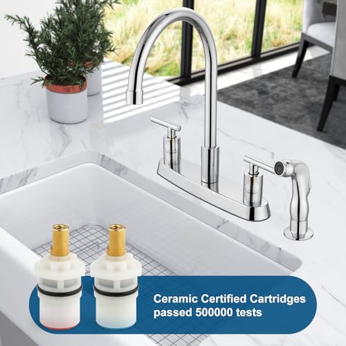 Kitchen Faucet, High Arc 360° Swivel Spout, 2-Handle 8 Inch Centerset Kitchen Sink Faucet with Side Sprayer, 3 or 4 Hole Kitchen Faucet for RV, Utility & Laundry Sink, Polish Chrome - color: Polish Chrome
