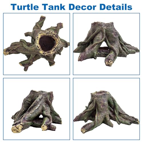 PINVNBY Resin Aquarium Tree Hollow Stump Decor - Fish Tank Ornament, Pleco Cave Hideout for Small Betta, Cichlid, Shrimp, Guppy & GloFish