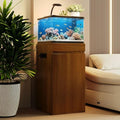 10-15 Gallon Aquarium Stand with Power Outlets, Farmhouse Fish Tank Stand, Reptile and Terrarium Stand with Drawer and Cabinet Storage, Sturdy Heavy Duty 16.9" - color: Brown 16.9" L