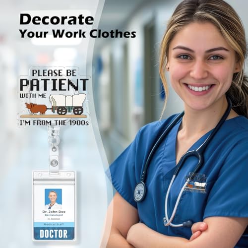 Funny Badge Reel, Please Be Patient with Me I'm from The 1900's Badge Holder with Retractable ID Clip for Nurse Nursing Student Doctor RN Medical Worker Office - color: 1900s