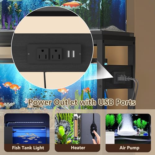 Heybly 20-29 Gallon Fish Tank Stand, Aquarium Stand with Drawer, Power Outlet, Heavy Duty Metal Frame, for Fish Tank, Turtle & Reptile Terrarium, 31.5" x 15.7" Top, 330lbs, Rustic Gray HAS001SG - color: Greige, size: 20-29 gal