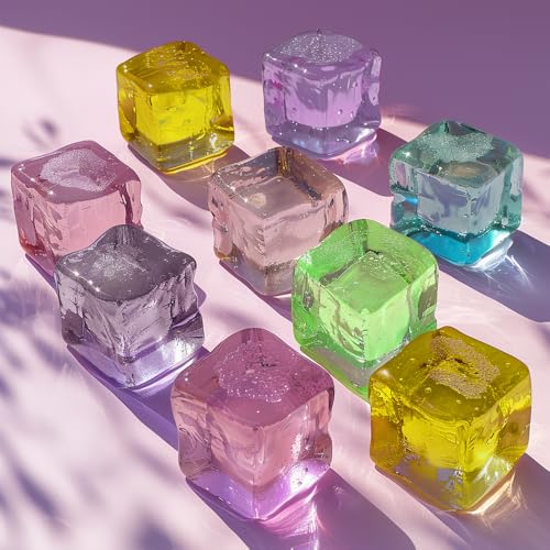 HappyFiller 76 PCS 0.7 Inch Multi Colors Fake Crystal School Counting Plastic Ice Cubes Acrylic Artificial Square Rocks for Photography Props,Food Display,Vase Filler,Table Scatters,Arts Crafts - color: Multi Colors