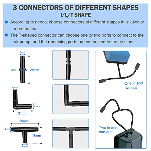 Aquarium air Pump Accessories Set-9.84/26.25/101.71 feet Aquarium Airline tubing Hose,Check valves,air Stones and connectors of I,L,T Shape (9.84 feet Hose 3 Stone 3 Check Valve 3 Connector) - size: 9.84 feet hose 3 stone 3 check valve 3 connector