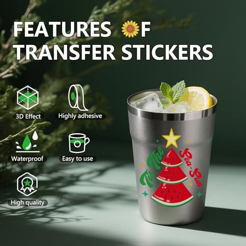 Christmas in July UV DTF Stickers - 20 Sheets Hello Summer Beach Surfing UV DTF Cup Wraps for 16 20 oz Glass Water Bottle, Elk Gnome Transfer Stickers DIY Coffee Mug Craft Decals Decor Gift for Women - style: Christmas