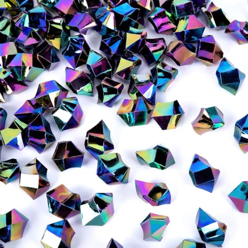 DomeStar 150PCS Iridescent Black Fake Ice, 2Cups Acrylic Gems Crystals Black Purple Rocks Diamonds Vase Centerpiece for Vase Fillers Party Table Scatter Wedding Food Display - color: Iridescent Black