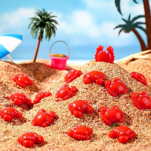RoundFunny 100 Pcs Mini Resin Figurine Tiny Resin Models Small Fake Sea Creature Models for Early Education Teaching Aids, Boil Party Photo Props and Tabletop Decor (Crab)