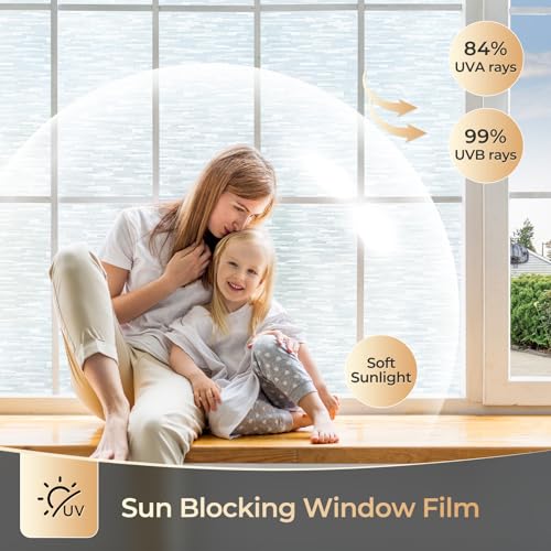 rabbitgoo Window Privacy Film, Frosted Glass Window Film Static Cling Covering, Non Adhesive Privacy Clings Vinyl, Removable Frosting Sticker for Home Decoration, White, 17.5 x 157.4 Inches - color: White Silk, size: 17.5" x 157.4"