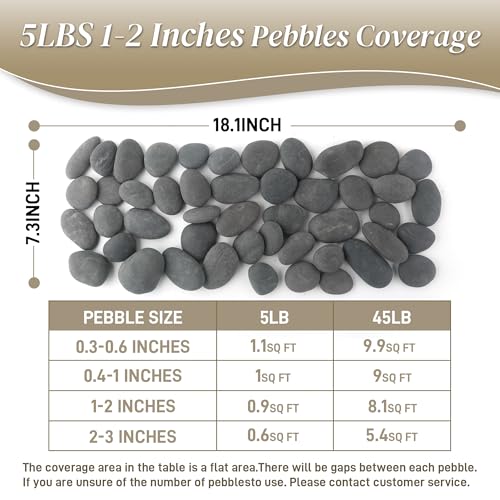 Quibbay 5 lbs Natural Mexican Beach Pebbles, 1-2 Inch Large River Rocks for Plants and Landscaping, Decorative Stone for Fish Tank Aquarium Fountain Garden Paving Walkways Pathways Backyard, Grey - size: 5 Pounds, 1-2 Inch