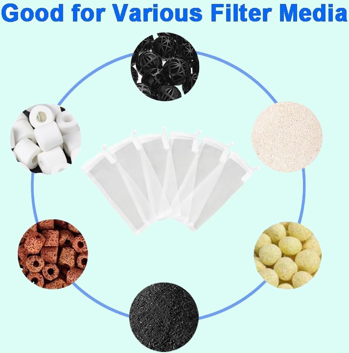 AQUANEAT Aquarium Filter Media Bags 6pcs Fish Tank Extra Fine 100 Micron Mesh Bags with Plastic Zipper for Activated Carbon (3" x 8") - size: 3" x 8"