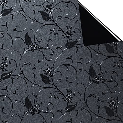 Niviy Blackout Window Privacy Film Non-Adhesive Privacy Film Total Black Out Window Cover Bathroom Door Glass Decoration Static Cling Covering (Black, 17.7"x 78.7") - color: Black, size: 17.7" X 78.7"