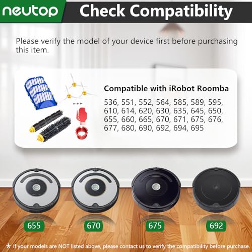 Replacement Parts Compatible with iRobot Roomba 675 677 671 670 665 655 645 694 692 614 Robot Vacuum Accessories includes Flexible Beater & Bristle Brush Filter Side brush Cleaning Tool.