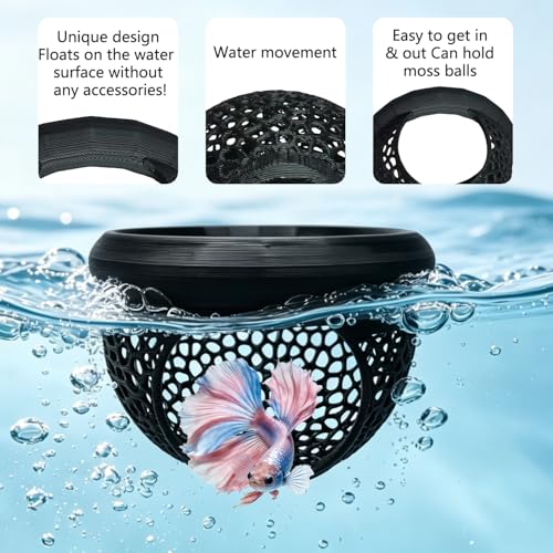Betta Fish Tank Accessories 3-Piece Set – Betta Hammock, Floating Rest Ledge & Swimming Tunnel – Aquarium Decor for Betta, Nano Fish, Small Fish & Shrimp (Black)