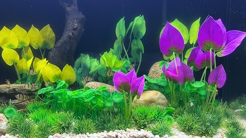 Artificial Aquarium Plants, 15-Piece Plastic Decorative Set, Lifelike Underwater Garden (Green)