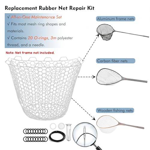 Riverruns Rubber Net Replacement with Repair Kit Fly Fishing Net Replacement Knotless Netting Bag for Rubber Fishing Net, Catch & Release - color: Black, size: 19.7" Dia x 23.6" Depth (59.8" Circumference)