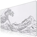 iCasso White Mouse Pad, Extended Gaming Mouse Pad (35.4x15.7 in), Large Stable Rubber Base Mousepad with Stitched Edges, Keyboard Mouse Mat Desk Pad for Work, Game, Office, Home - color: White Wave of Kanagawa