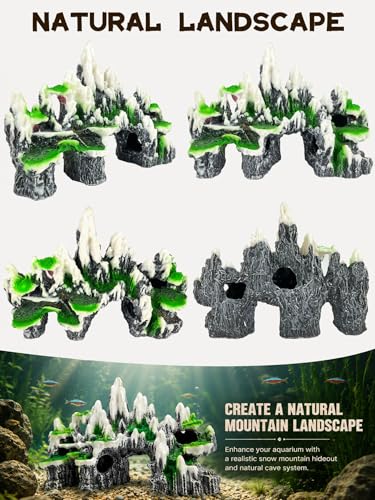 Aquarium Decor - Large Mountain Rock Cave for Fish Tank, Aquarium Hideout Ornament with Rock Texture for Betta, Guppy, Shrimp - Aquatic Hide Decoration, Fish Hiding House（White） - color: Multi-peak Rock - White