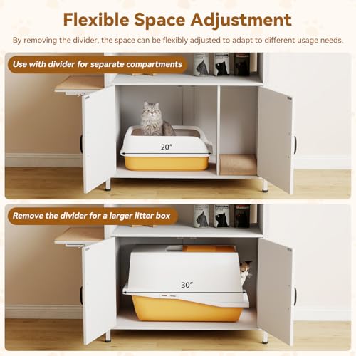 Verano Garden 40-50 Gallon Fish Tank Stand with Hidden Cat Litter Box Enclosure Furniture, Cat Viewing Aquarium Stand with Storage Shelf & Side Cat Perch, 36.2"x20.5" Tabletop, 660 LBS Capacity - color: White