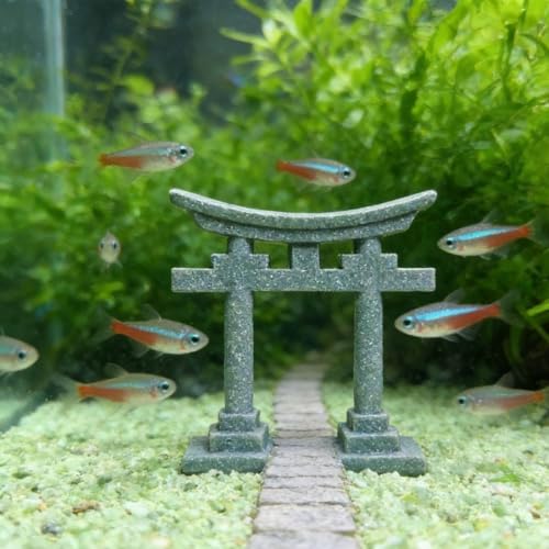 livelyfish Japanese Shinto Torii Gate Aquarium Decorations Asian Fish Tank Decorations Japan Style Bridge Landscape Ornaments Decor, M - size: 2.8X3.3X0.9 inches