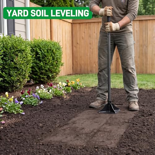 Walensee 10" x 10" Steel Tamper Tool with 48" Handle, Heavy Duty Ground Tamper with Rubber Grip for Leveling Paver Base, Soil, Gravel, Sand, Asphalt, Driveways, Yards and Blacktop Repair - size: 10"×10"