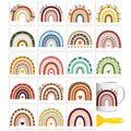 Peacoblue 18 Sheets Rub on Transfers for Crafts, Bohemian Rainbow 3.6"x3.9" UV DTF Cup Wraps Waterproof Cold Transfers Stickers for Wood Glass Metal Cup Tumblers Mirrors Mugs Home Decor - style: Bohemian Rainbow