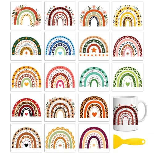 Peacoblue 18 Sheets Rub on Transfers for Crafts, Bohemian Rainbow 3.6"x3.9" UV DTF Cup Wraps Waterproof Cold Transfers Stickers for Wood Glass Metal Cup Tumblers Mirrors Mugs Home Decor - style: Bohemian Rainbow